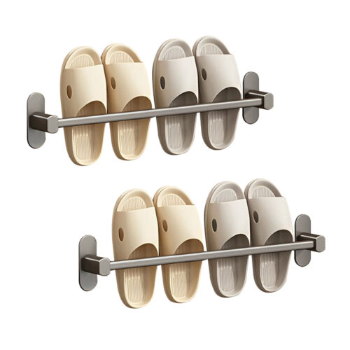 2x 49cm Wall-Mounted Slipper Organiser Adhesive Storage Space-Saving Wall Rack
