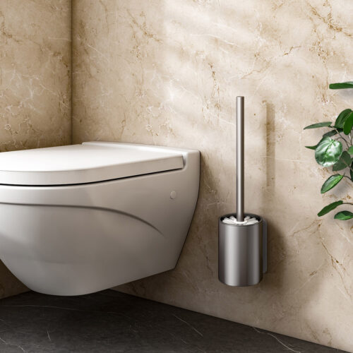 2x 27cm Wall-Mounted Toilet Brush with Holder Bathroom Cleaning Scrub Dark Grey - Image 2