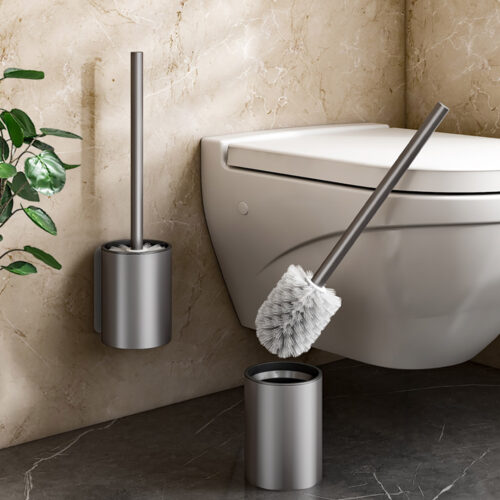 2x 27cm Wall-Mounted Toilet Brush with Holder Bathroom Cleaning Scrub Dark Grey - Image 3