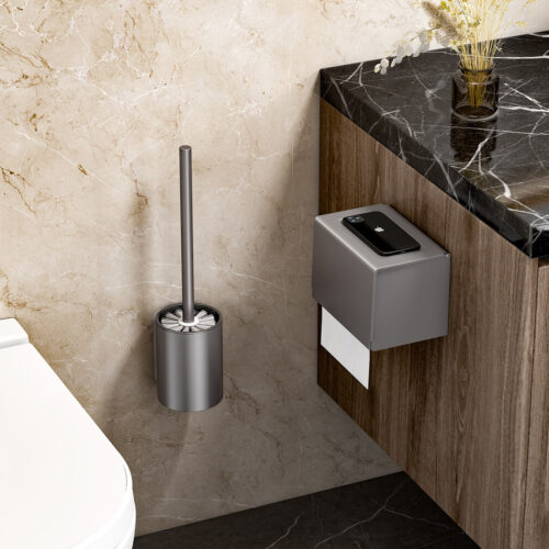 2x 27cm Wall-Mounted Toilet Brush with Holder Bathroom Cleaning Scrub Dark Grey - Image 4