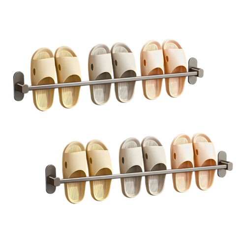2x 69cm Wall-Mounted Slipper Organiser Adhesive Storage Space-Saving Wall Rack