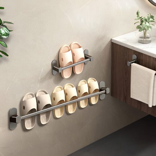 2x 69cm Wall-Mounted Slipper Organiser Adhesive Storage Space-Saving Wall Rack - Image 4