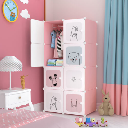 8 Cubes Pink Portable Wardrobe Divide-Grid Modular Storage Organiser Folding Closet - Image 2
