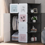 10 Cubes Black Portable Wardrobe Divide-Grid Modular Storage Organiser Folding Closet with Doors