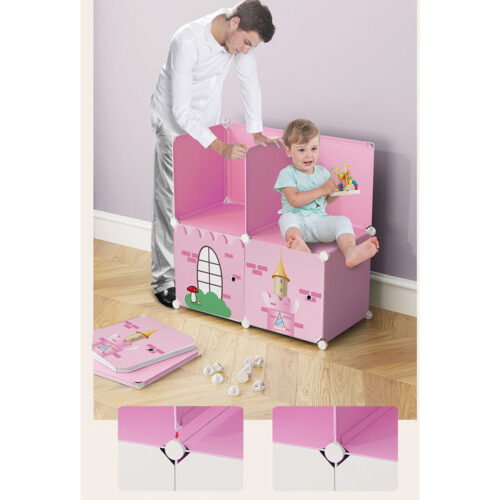 10 Cubes DIY Castle Print Portable Wardrobe Divide-Grid Modular Storage Organiser Folding Closet - Image 2