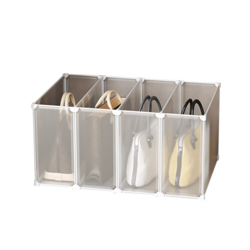 1 Tier PP Plastic Bag Box Portable Cubby DIY Storage Shelves Stackable Handbag Purse Organiser