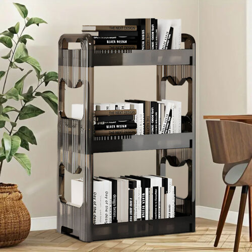 38x24cm Clear 4 Tier Bookshelf Cosmetic Storage Organizer Trolley Rack - Image 2