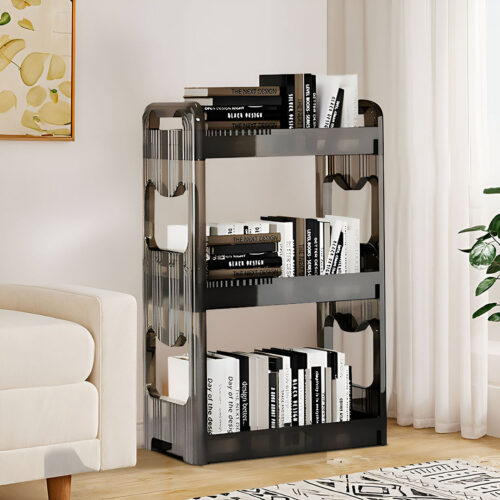 38x24cm Clear 4 Tier Bookshelf Cosmetic Storage Organizer Trolley Rack - Image 4