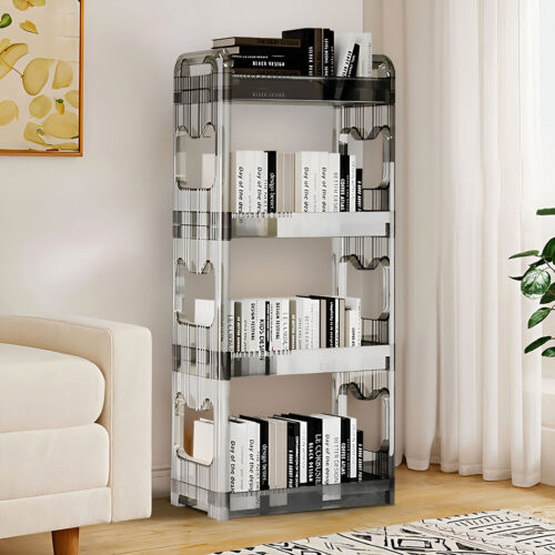 38x24cm Clear 3 Tier Bookshelf Cosmetic Storage Organizer Trolley Rack - Image 2