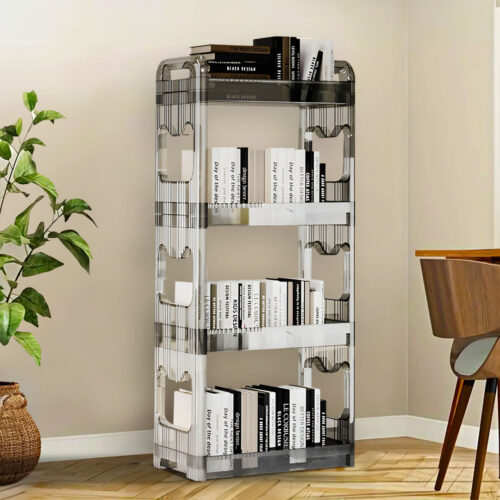 38x24cm Clear 3 Tier Bookshelf Cosmetic Storage Organizer Trolley Rack - Image 3