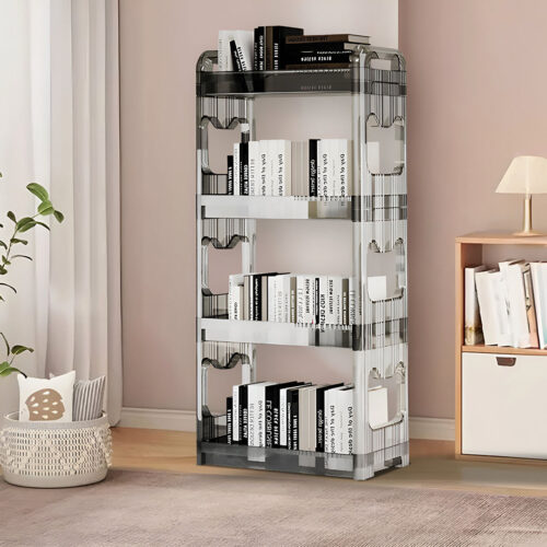 38x24cm Clear 3 Tier Bookshelf Cosmetic Storage Organizer Trolley Rack - Image 4