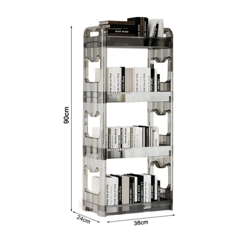 38x24cm Clear 3 Tier Bookshelf Cosmetic Storage Organizer Trolley Rack - Image 5