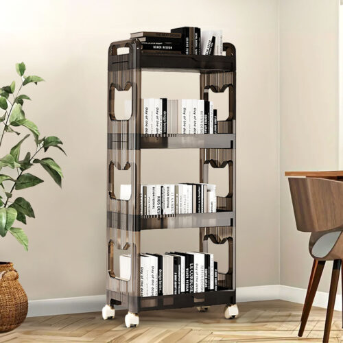 38x24cm Black 3 Tier Bookshelf Cosmetic Storage Organizer Trolley Rack - Image 4