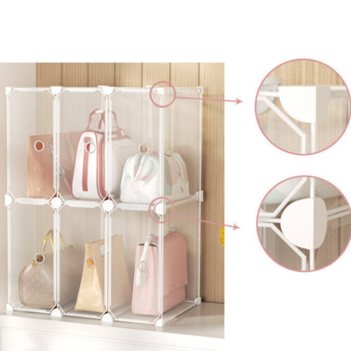 2x 1 Tier PP Plastic Bag Box Portable Cubby DIY Storage Shelves Stackable Handbag Purse Organiser - Image 2