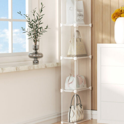 2x 1 Tier PP Plastic Bag Box Portable Cubby DIY Storage Shelves Stackable Handbag Purse Organiser - Image 3
