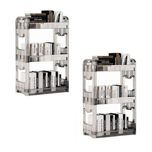 2x 38x24cm Clear 3 Tier Bookshelf Cosmetic Storage Organizer Trolley Rack