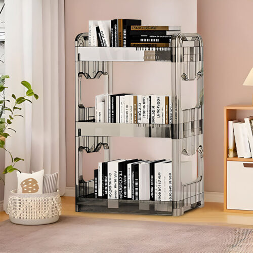 2x 38x24cm Clear 3 Tier Bookshelf Cosmetic Storage Organizer Trolley Rack - Image 2