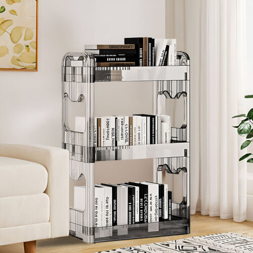 2x 38x24cm Clear 3 Tier Bookshelf Cosmetic Storage Organizer Trolley Rack - Image 3