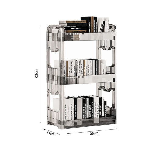 2x 38x24cm Clear 3 Tier Bookshelf Cosmetic Storage Organizer Trolley Rack - Image 5