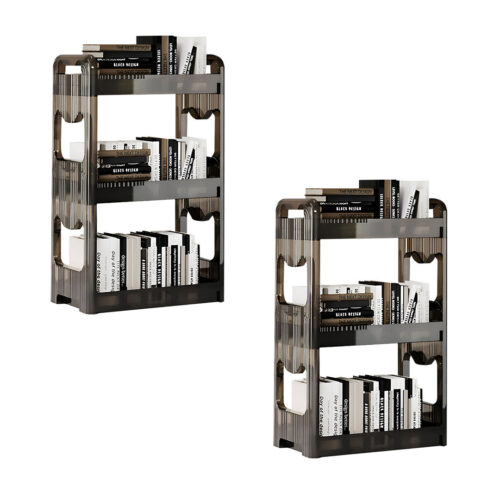 2x 38x24cm Clear 4 Tier Bookshelf Cosmetic Storage Organizer Trolley Rack