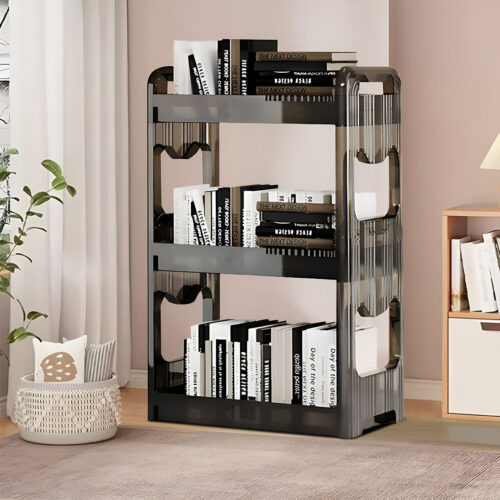 2x 38x24cm Clear 4 Tier Bookshelf Cosmetic Storage Organizer Trolley Rack - Image 3