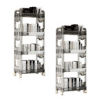 2x 38x24 Black 4 Tier Bookshelf Cosmetic Storage Organizer Trolley Rack