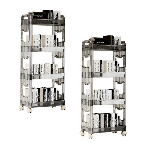 2x 38x24 Black 4 Tier Bookshelf Cosmetic Storage Organizer Trolley Rack