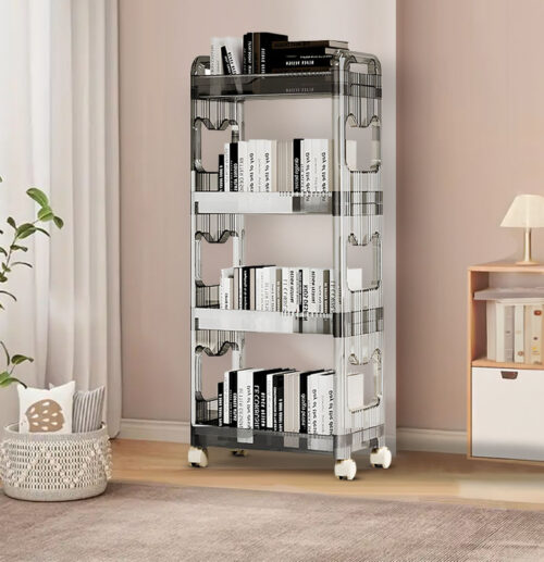 2x 38x24 Black 4 Tier Bookshelf Cosmetic Storage Organizer Trolley Rack - Image 2