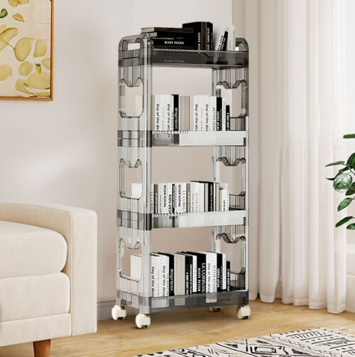 2x 38x24 Black 4 Tier Bookshelf Cosmetic Storage Organizer Trolley Rack - Image 3