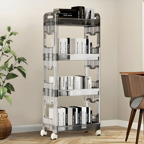2x 38x24 Black 4 Tier Bookshelf Cosmetic Storage Organizer Trolley Rack - Image 4