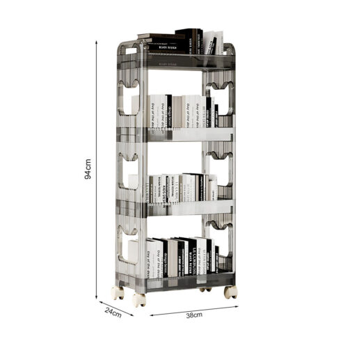 2x 38x24 Black 4 Tier Bookshelf Cosmetic Storage Organizer Trolley Rack - Image 5