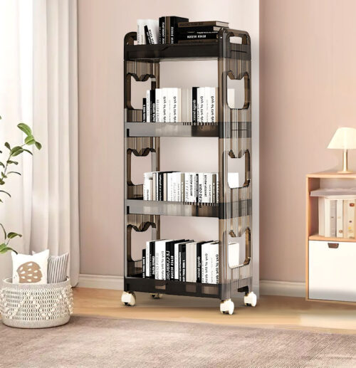 2x 38x24cm Black 3 Tier Bookshelf Cosmetic Storage Organizer Trolley Rack - Image 2