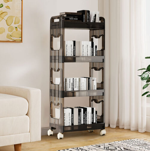 2x 38x24cm Black 3 Tier Bookshelf Cosmetic Storage Organizer Trolley Rack - Image 3