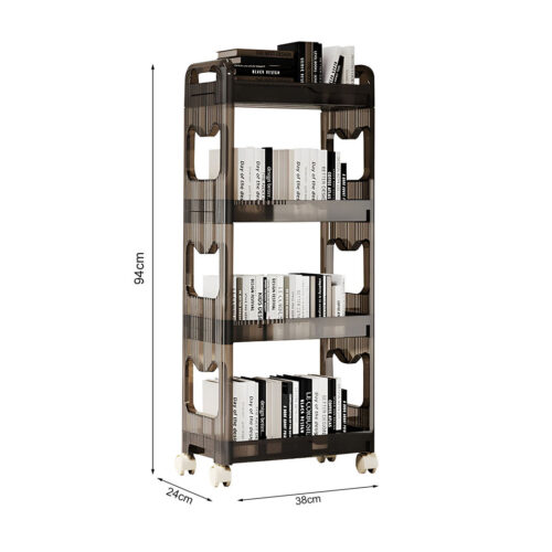 2x 38x24cm Black 3 Tier Bookshelf Cosmetic Storage Organizer Trolley Rack - Image 5