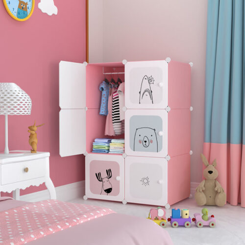 6 Cubes Pink Portable Wardrobe Divide-Grid Modular Storage Organiser Folding Closet - Image 2
