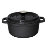 Cast Iron 24cm Stewpot Casserole Stew Cooking Pot with Lid 3.6L Black