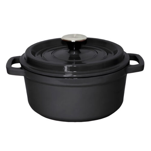 Cast Iron 24cm Stewpot Casserole Stew Cooking Pot with Lid 3.6L Black