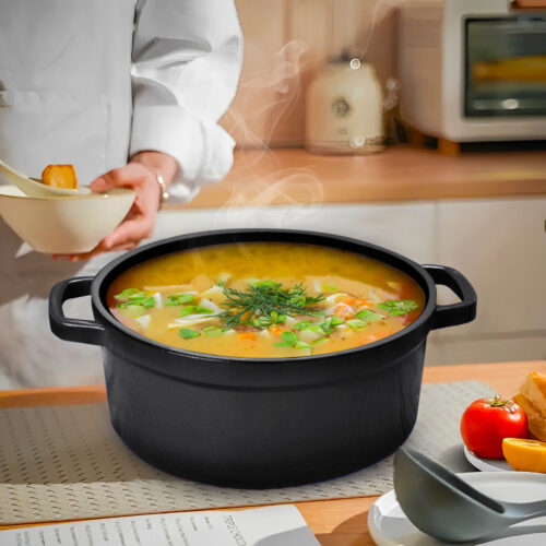 Cast Iron 24cm Stewpot Casserole Stew Cooking Pot with Lid 3.6L Black - Image 3