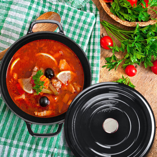 Cast Iron 24cm Stewpot Casserole Stew Cooking Pot with Lid 3.6L Black - Image 4