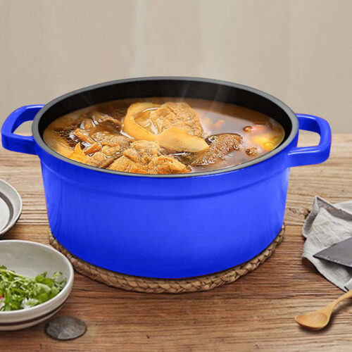 Cast Iron 24cm Enamel Porcelain Stewpot Casserole Stew Cooking Pot with Lid 3.6L Blue - Image 2