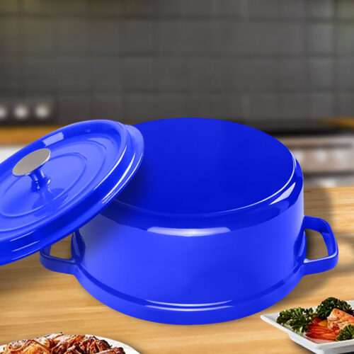 Cast Iron 24cm Enamel Porcelain Stewpot Casserole Stew Cooking Pot with Lid 3.6L Blue - Image 4
