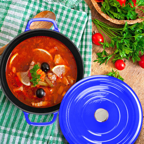 Cast Iron 24cm Enamel Porcelain Stewpot Casserole Stew Cooking Pot with Lid 3.6L Blue - Image 7