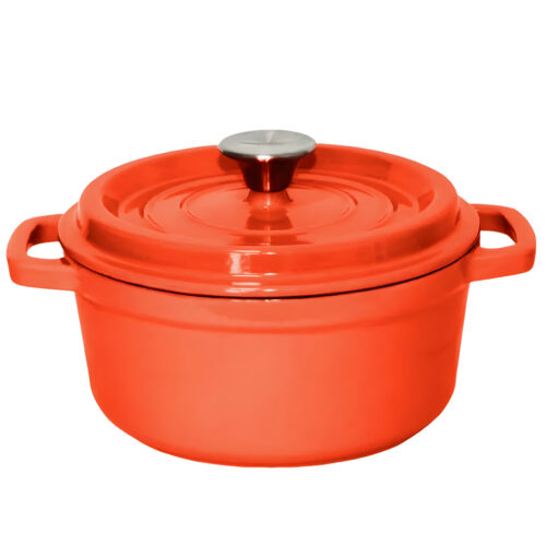 Cast Iron 24cm Enamel Porcelain Stewpot Casserole Stew Cooking Pot with Lid 3.6L Orange