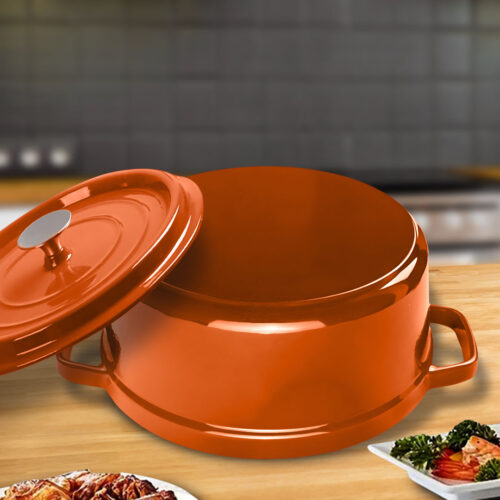 Cast Iron 24cm Enamel Porcelain Stewpot Casserole Stew Cooking Pot with Lid 3.6L Orange - Image 2