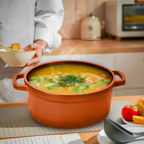 Cast Iron 24cm Enamel Porcelain Stewpot Casserole Stew Cooking Pot with Lid 3.6L Orange - Image 4