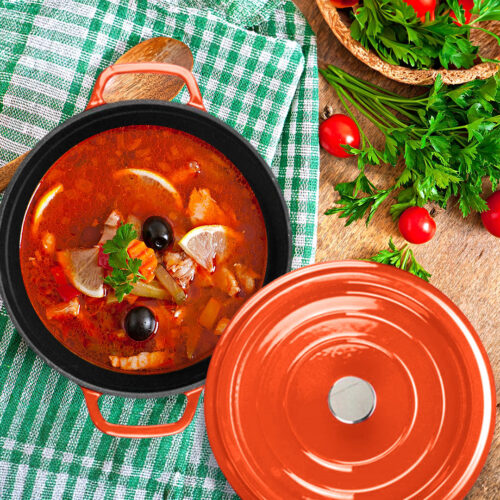 Cast Iron 24cm Enamel Porcelain Stewpot Casserole Stew Cooking Pot with Lid 3.6L Orange - Image 6