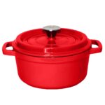 Cast Iron Enamel 24cm Porcelain Stewpot Casserole Stew Cooking Pot with Lid 3.6L Red