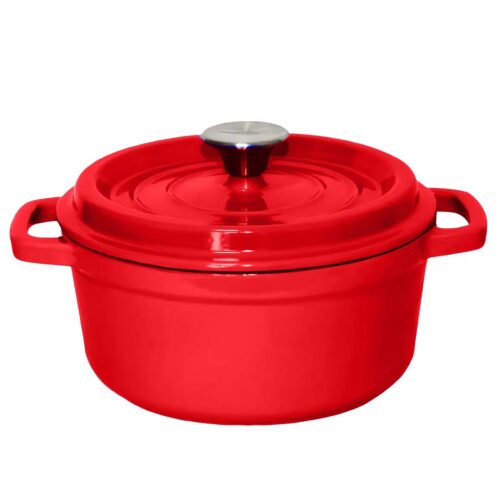 Cast Iron Enamel 24cm Porcelain Stewpot Casserole Stew Cooking Pot with Lid 3.6L Red