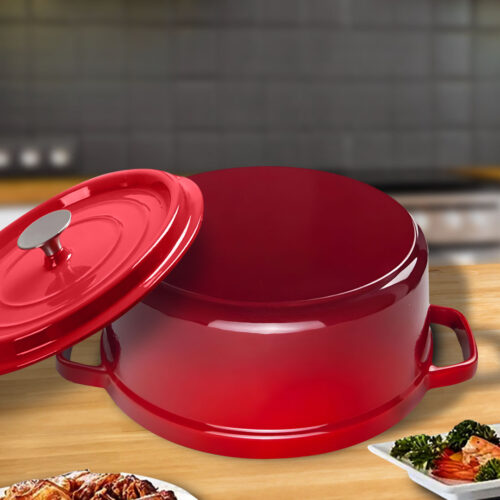 Cast Iron Enamel 24cm Porcelain Stewpot Casserole Stew Cooking Pot with Lid 3.6L Red - Image 3