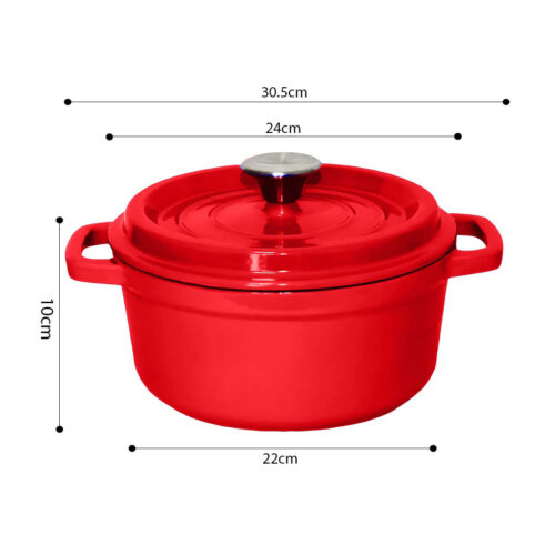 Cast Iron Enamel 24cm Porcelain Stewpot Casserole Stew Cooking Pot with Lid 3.6L Red - Image 4